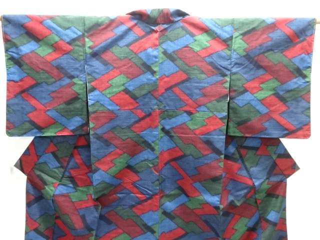  未使用品　幾何学模様織出し手織り紬着物